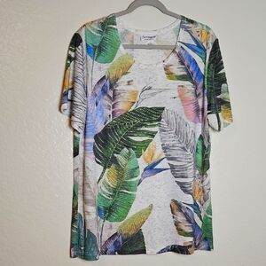 Sag Harbor Tropical Leaf Print Short Sleeve Tee